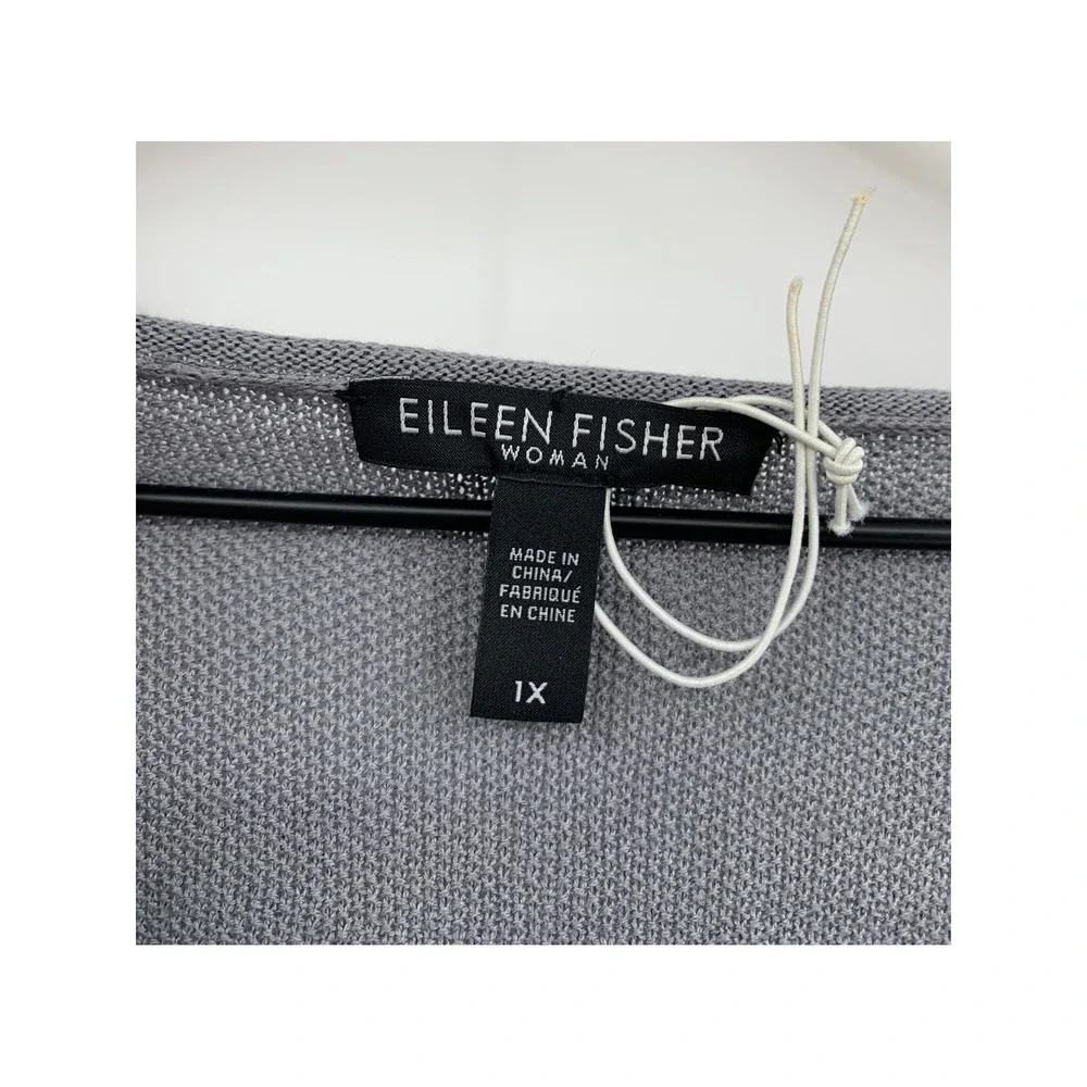 Eileen Fisher Sweater Womens 1X Gray Linen Blend Knit Long Sleeve Pullover